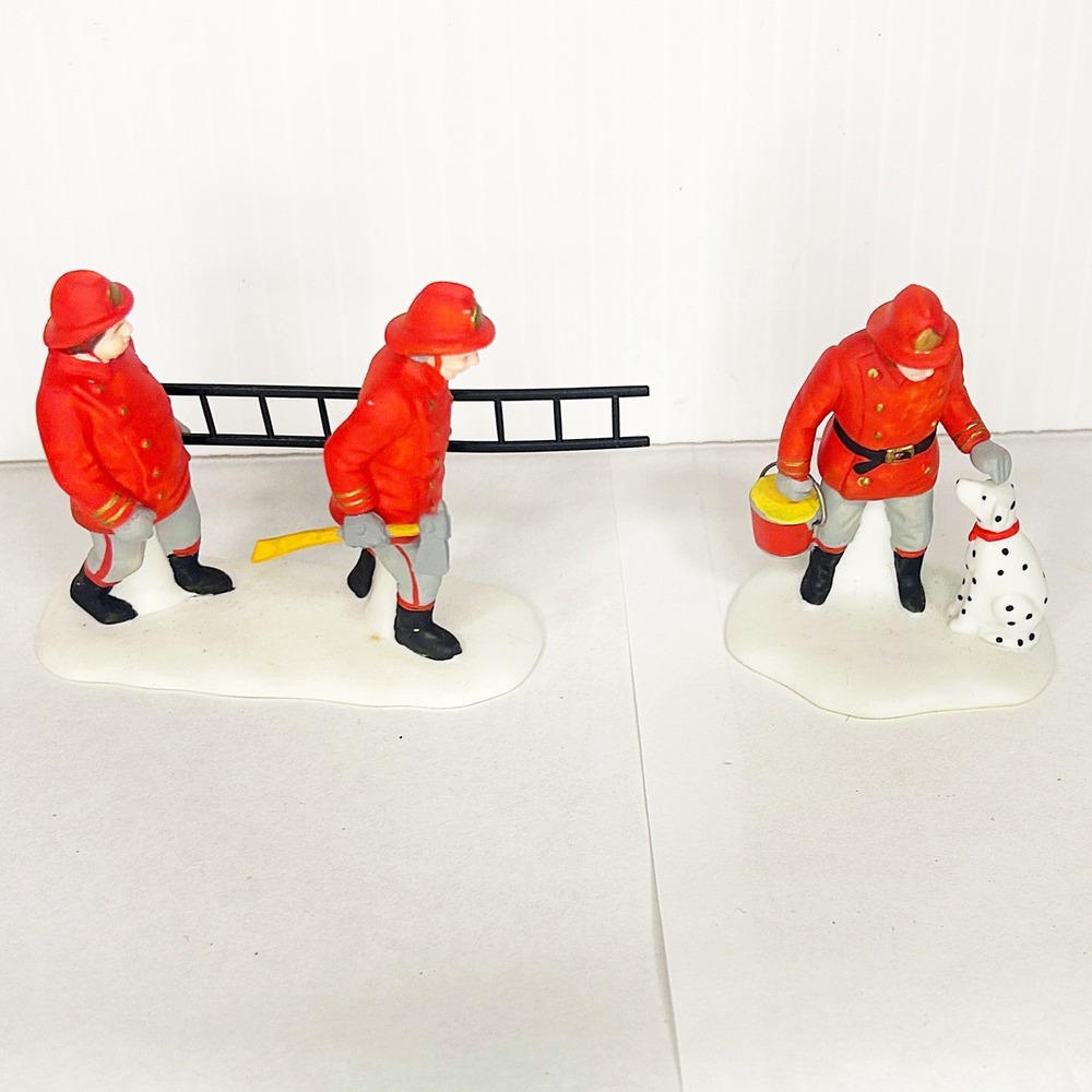 Department 56 Heritage Village Fire Brigade Firemen Dog Set of 2